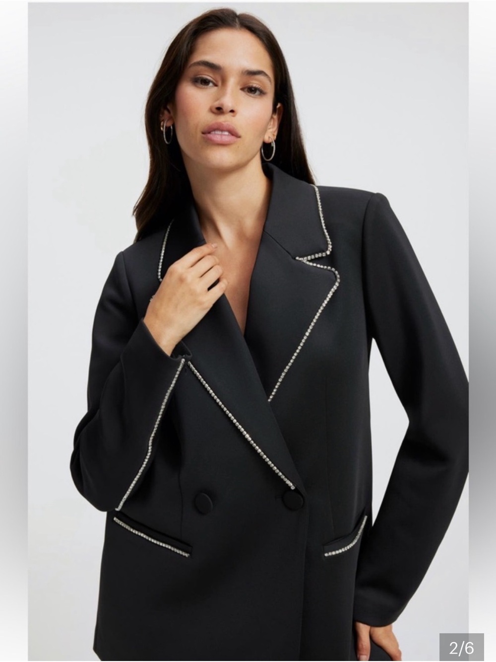Good American Scuba Crystal Embellished Double Breasted Scuba Blazer Sz M